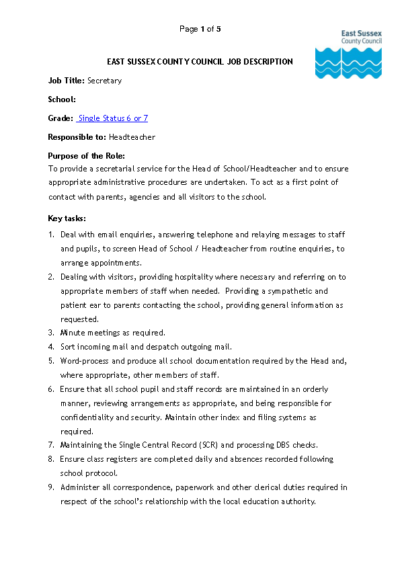 School Secretary Job Description