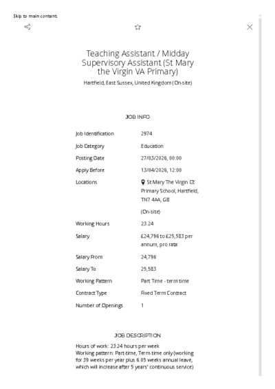 Teaching Assistant (TA) & Midday Supervisory Assistant (MDSA) Job Details