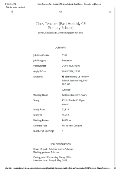 Class Teacher Job Details